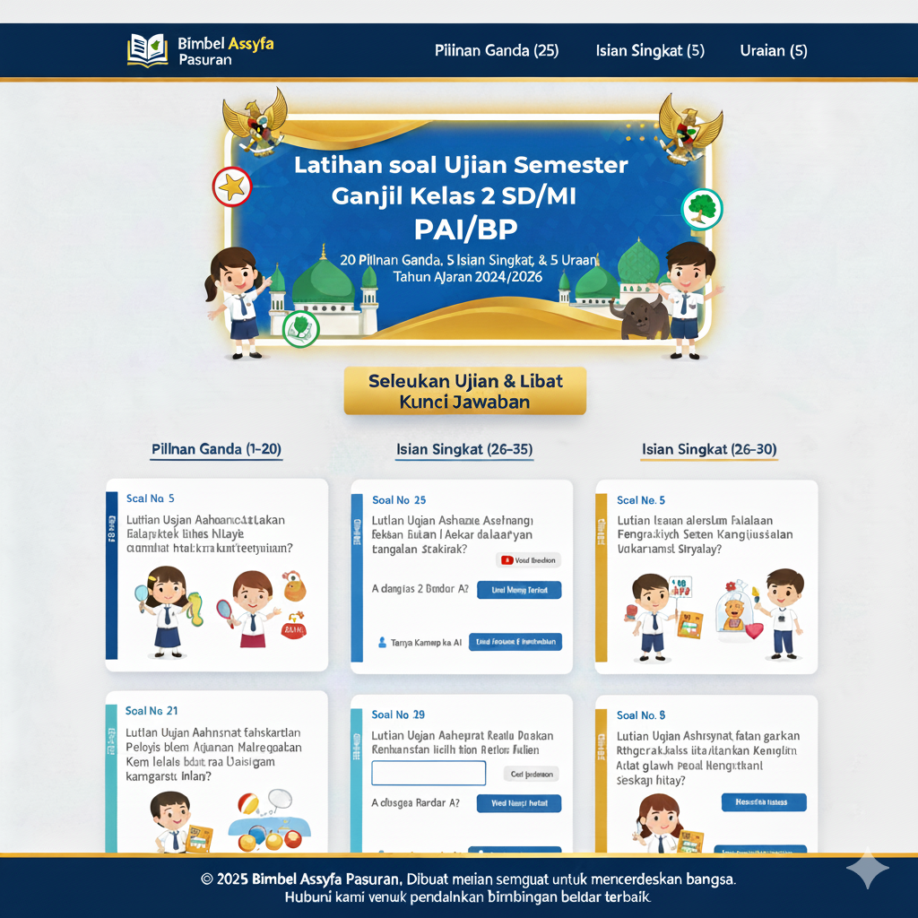 Latihan Soal Ujian Akhir Semester Ganjil Mapel PAI/BP kelas 2 SD/MI