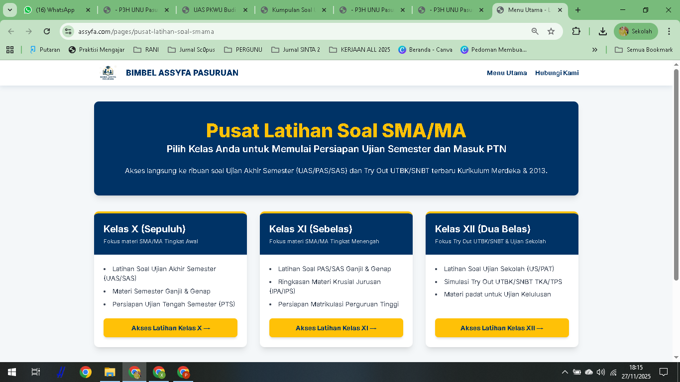 Kumpulan-Kumpulan Latihan Soal Ujian Akhir Semester Ganjil SMA Kelas XI Tahun Ajaran 2025/2026